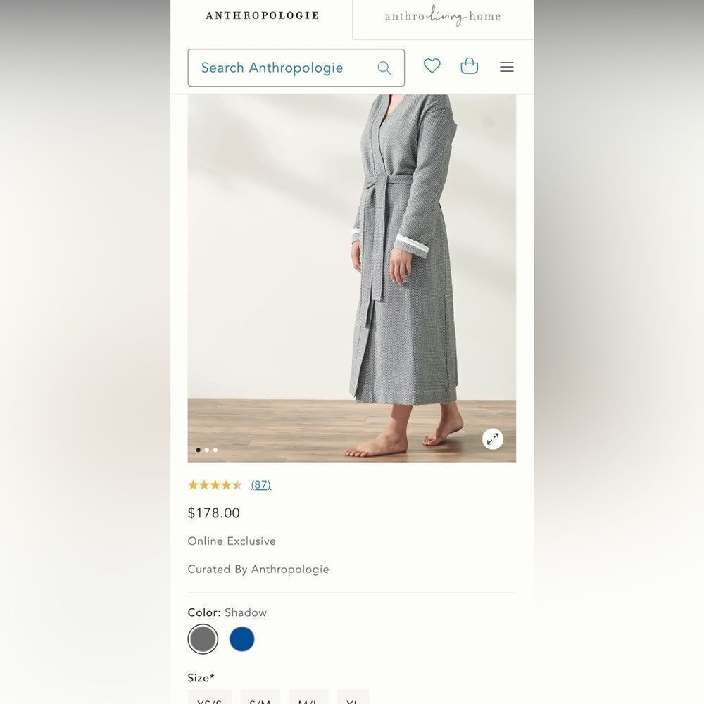 Coyuchi by Anthropology Organic Unisex Gray Shawl Collar Robe with Self-Tie Belt - Picture 5 of 9